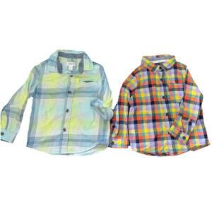 Lot Of 2 Cat And Jack Boys Long Sleeve Cotton Plaid Shirts 3-T
